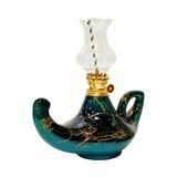 Mermer Desenli Siyah/Zümrüt Yeşil El Yapımı Kütahya Çinisi Gaz Lambası büyük aladdin gaz lambası