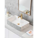 Mermer Desenli Tezgah Üstü Seramik Çanak Lavabo Banyo Lavabosu - Beyaz
