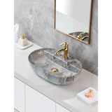 Mermer Desenli Tezgah Üstü Seramik Çanak Lavabo Banyo Lavabosu - Çok Renkli