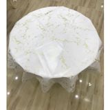 Mermer Desenli Yuvarlak Masa Örtüsü, PVC Astarlı, Altın Detaylı, 140 cm