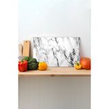 Mermer Görünümlü Cam Kesme Tahtası, Silikon Ayaklı, Sunum Kesim Doğrama Tablası, Temperli ve Rodajlı - 30 x 45 cm