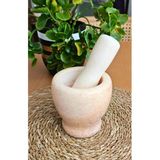 Mermer Havan Seti Doğal Ağır Mermer Handmade Sarımsak Ezici Dövücü Pembe