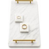 Mermer Nişan Tepsisi Gold Kulplu Kare Yüzük Standlı 20X30 cm - Beyaz