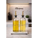 Mermer Stantlı Akıtmaz Gold Başlıklı 2'li Yağdanlık Seti 500 ml ( Thn) - Şeffaf