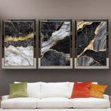 Mermer Temalı Aynalı Çerçeveli 3 lü Kanvas Tablo Seti 150x70 cm SETS0235