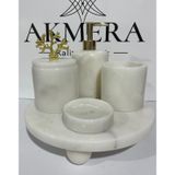 Mermer Top Ayaklı Standlı 5 Parça Lüks Banyo Seti Altın - Beyaz
