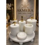 Mermer Top Ayaklı Standlı 7 Parça Lüks Banyo Seti Bakır - Beyaz
