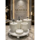 Mermer Top Ayaklı Standlı 7 Parça Lüks Banyo Seti Beyaz