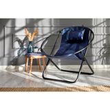 Mern Living Deri katlanır sandalye - Lüks Papasan sandalye, askılı sandalye, yuvarlak tabak, teras, bahçe, plaj, oturma odaları ve yatak odaları için, modern mobilyalar (suni deri, indigo)