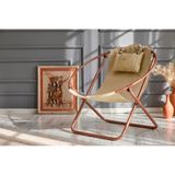Mern Living Deri Katlanır Sandalye - Lüks Papasan Sandalye, Sling Accent Sandalye, Veranda, Bahçe, Plaj, Oturma Odası ve Yatak Odası için Yuvarlak Tabak Sandalyesi, Modern Mobilya (Suni Deri, Bej)