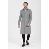 Mero Life Erkek Açık Gri Dar Kesim Uzun Yün Karışımlı Kaşe Gömlek Yaka Palto&kaban - 3XL