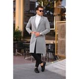 Mero Life Erkek Açık Gri Dar Kesim Uzun Yün Karışımlı Kaşe Kaban - 4XL