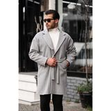 Mero Life Erkek Açık Gri Kemerli Oversize Rahat Kesim Kaşe Kaban
