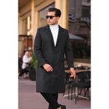 Mero Life Erkek Antrasit Dar Kesim Uzun Yün Karışımlı Kaşe Kaban - 5XL