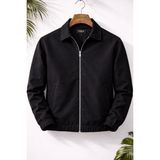 Mero Life Erkek Basic Old Money Fermuarlı Oversize Mevsimlik Polo Yaka Gabardin Kumaş Ceket - Siyah