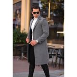 Mero Life Erkek Gri Dar Kesim Uzun Yün Karışımlı Kaşe Kaban - XL