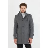 Mero Life Erkek Gri Ezel Dar Kesim Dik Yaka Uzun Kaşe Kaban - 5XL
