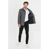 Mero Life Erkek Gri Kemerli Kaşe Kaban Pamuk Slim Fit Casual Model Uzun Kol