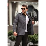 Mero Life Erkek Gri Mevsimlik Astarlı Kemerli Kruvaze Trençkot - XL