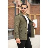 Mero Life Erkek Haki Mevsimlik Astarlı Kemerli Kruvaze Trençkot - XL