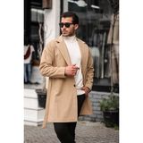 Mero Life Erkek Hardal Kemerli Oversize Rahat Kesim Kaşe Kaban - XL