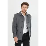 Mero Life Erkek Kemerli Kaşe Kaban Trenç Model - 2XL - Gri