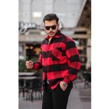 Mero Life Erkek Kırmızı-siyah Oversize Kareli Ekoseli Pamuklu Kalın Kumaş Oduncu Ceket Gömlek