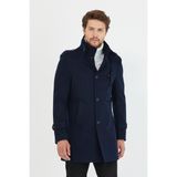 Mero Life Erkek Lacivert Ezel Dar Kesim Dik Yaka Uzun Kaşe Kaban - 3XL