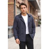 Mero Life Erkek Lacivert Mevsimlik Astarlı Kemerli Kruvaze Trençkot - 2XL