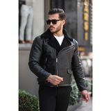 Mero Life Erkek Napa Deri Çapraz Fermuarlı Içi Full Kürklü Yüksek Kalite Slim Fit Siyah Mont & Ceket - Siyah - Siyah