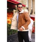 Mero Life Erkek Napa Deri Içi Full Kürklü Yüksek Kalite Slim Fit Taba Mont & Ceket - 2XL
