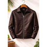 Mero Life Erkek Old Money Mevsimlik Boxy Fit Deri Ceket & Mont - 2XL - Kahve