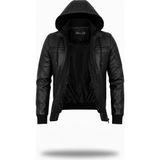 Mero Life Erkek Siyah Dar Kesim Kapüşonlu Bel Lastikli Ribanalı Deri Ceket & Mont - 2XL