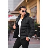 Mero Life Erkek Siyah Dar Kesim Kapüşonlu Dik Yaka Şişme Mont