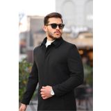 Mero Life Erkek Siyah Dar Kesim Uzun Yün Karışımlı Kaşe Gömlek Yaka Palto