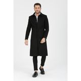 Mero Life Erkek Siyah Dar Kesim Uzun Yün Karışımlı Kaşe Gömlek Yaka Palto&kaban - 3XL