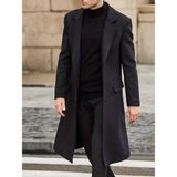 Mero Life Erkek Siyah Dar Kesim Uzun Yün Karışımlı Kaşe Kaban - XL