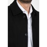Mero Life Erkek Siyah Dar Kesim Yün Karışımlı Kaşe Gömlek Yaka Palto Kaban - 4XL