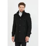 Mero Life Erkek Siyah Ezel Dar Kesim Dik Yaka Uzun Kaşe Kaban - 3XL