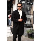 Mero Life Erkek Siyah Kemerli Oversize Rahat Kesim Kaşe Kaban