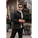 Mero Life Erkek Siyah Mevsimlik Astarlı Kemerli Kruvaze Trençkot - 2XL