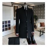 Mero Life Erkek Siyah Slim Fit Dik Yaka Yün Karışımlı Kaşe Kaban