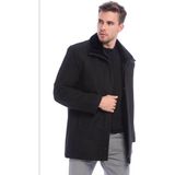 Mero Life Erkek Siyah Yün Karışımlı Çift Yaka Kürklü Önü Fermuarlı Iç Kısmı Kapitone Astarlı Kaşe Kaban - 3XL