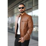 Mero Life Erkek Taba Dar Kesim Yeni Sezon Deri Ceket Mont - 5XL