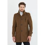 Mero Life Erkek Taba Ezel Dar Kesim Dik Yaka Uzun Kaşe Kaban - 4XL