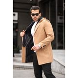Mero Life Erkek Vizyon Yün Karışımlı Kaşe Kapüşonlu Önü Fermuarlı ve Düğmeli Uzun Kaban - S