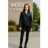 Mero Life Kadın Siyah İçi Kürklü Yeni Sezon Biker Cool & Casual Deri Ceket