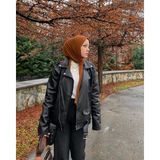 Mero Life Kadın Siyah Oversize Içi Kürklü Kemerli Biker Deri Ceket - 5-Siyah