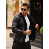 Mero Life Napa Deri İçi Full Kürklü Yüksek Kalite Slim Fit Erkek Mont - Siyah
