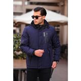 Mero Life Outdoor Kapüşonlu Su ve Rüzgar Geçirmez Kapitone Içi Kürklü Elyaf Dolgulu Lacivert Softshell Mont - XL
